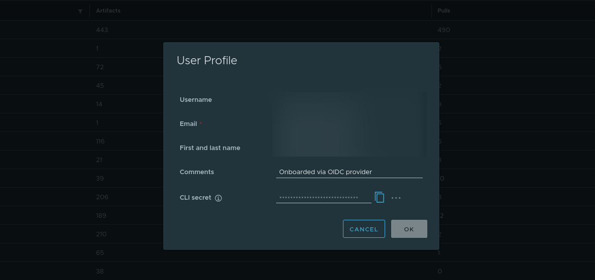 Registry profile and CLI secret